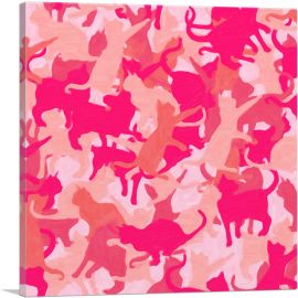 Light Pink Camo Camouflage Cat Kitten Pattern-1-Panel-18x18x1.5 Thick