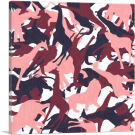 Maroon Pink Black Camo Camouflage Wild Jungle Animals Pattern-1-Panel-12x12x1.5 Thick
