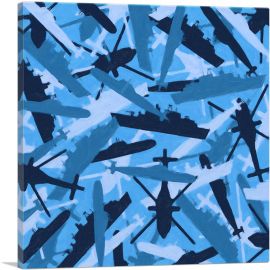 Navy Army Baby Blue Black Camo Camouflage Pattern-1-Panel-18x18x1.5 Thick