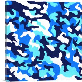 Navy Blue Baby White Teal Camo Camouflage Pattern-1-Panel-18x18x1.5 Thick