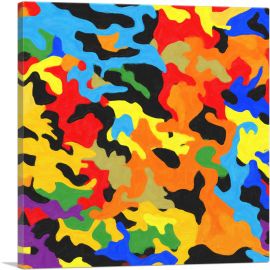 Orange Yellow Blue Green Red Camo Camouflage Spot Pattern-1-Panel-12x12x1.5 Thick