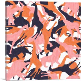 Pink Orange Black Camo Camouflage Wild Jungle Animals Pattern-1-Panel-12x12x1.5 Thick