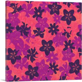 Pink Peach Purple Black Camo Camouflage Flowers Pattern-1-Panel-36x36x1.5 Thick