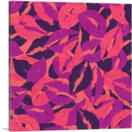 Purple Pink Orange Blue Camo Camouflage Lips Kiss Pattern-1-Panel-36x36x1.5 Thick