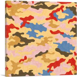 Red Brown Olive Green Pink Camo Camouflage Pattern-1-Panel-26x26x.75 Thick