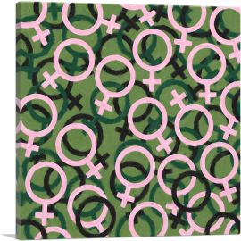 Army Green Black Pink Camo Camouflage Female Symbol Pattern-1-Panel-12x12x1.5 Thick