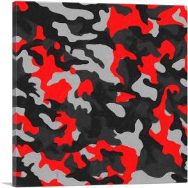 Red Dark Gray Black Camo Camouflage Pattern-1-Panel-18x18x1.5 Thick