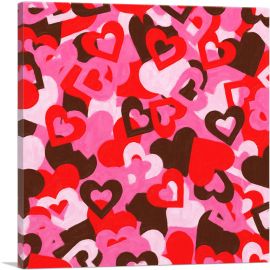 Red Pink White Camo Camouflage Heart Pattern-1-Panel-18x18x1.5 Thick