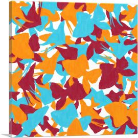 Teal Orange Maroon Camo Camouflage Gold Sea Fish Pattern-1-Panel-18x18x1.5 Thick