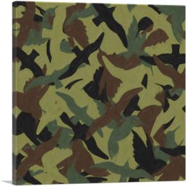 Army Green Brown Black Camo Camouflage Bird Pattern-1-Panel-12x12x1.5 Thick