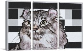 American Curl Cat Breed Geometric-3-Panels-90x60x1.5 Thick