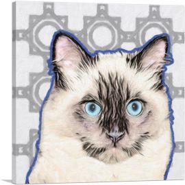 Balinese Cat Breed Blue Outline-1-Panel-12x12x1.5 Thick