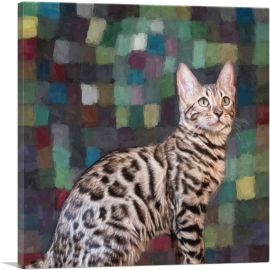 Bengal Cat Breed Dark Squares-1-Panel-12x12x1.5 Thick