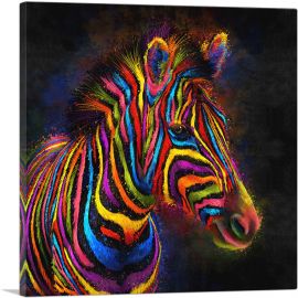 Zebra Colorful Stripes Africa-1-Panel-26x26x.75 Thick