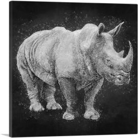 Black Rhinoceros Rhino Africa Black White-1-Panel-18x18x1.5 Thick