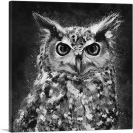Owl Nocturnal Bird of Prey Barn Black White-1-Panel-12x12x1.5 Thick