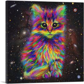 Cute Kitten Cat Space Galaxy-1-Panel-18x18x1.5 Thick
