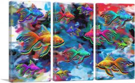 Goldfish Freshwater Aquarium Fishes Rectangle-3-Panels-60x40x1.5 Thick