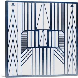 Art Deco Blue Lines on White Geometric Design-1-Panel-26x26x.75 Thick