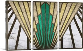 Art Deco Geometric Yellow Green Black-3-Panels-60x40x1.5 Thick