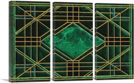 Art Deco Jade-Green Design on Black-3-Panels-90x60x1.5 Thick