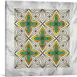 Art Deco Jade-Green Yellow Shapes on Gray-1-Panel-36x36x1.5 Thick