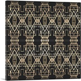 Art Deco Tan Design on Black Square-1-Panel-36x36x1.5 Thick
