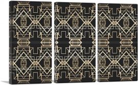 Art Deco Tan Design on Black-3-Panels-90x60x1.5 Thick