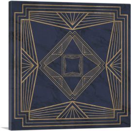Art Deco Tan Geometric Lines on Navy Blue-1-Panel-12x12x1.5 Thick