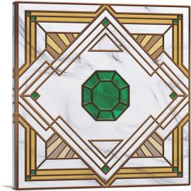 Art Deco Tan Jade Green Design on White-1-Panel-12x12x1.5 Thick