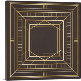 Art Deco Tan Squares Lines Design on Brown-1-Panel-18x18x1.5 Thick