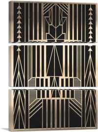 Art Deco Tan Yellow Geometric Design on Black-3-Panels-90x60x1.5 Thick