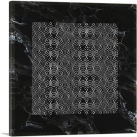 Art Deco White Geometric Design on Black-1-Panel-18x18x1.5 Thick