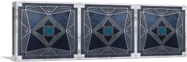 Art Deco White Geometric Lines on Navy Blue Panoramic-1-Panel-36x12x1.5 Thick
