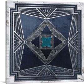 Art Deco White Geometric Lines on Navy Blue-1-Panel-18x18x1.5 Thick