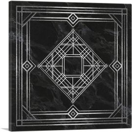 Art Deco White Squares Diamonds on Black-1-Panel-12x12x1.5 Thick