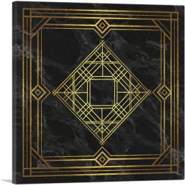 Art Deco Yelllow Squares Diamonds on Black-1-Panel-36x36x1.5 Thick