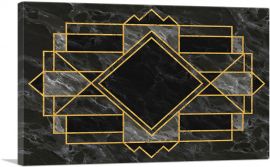 Art Deco Yellow Geometric Design on Black-1-Panel-60x40x1.5 Thick