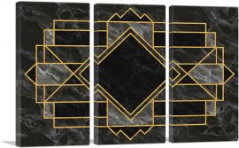 Art Deco Yellow Geometric Design on Black-3-Panels-90x60x1.5 Thick