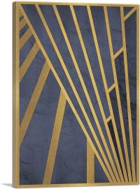 Art Deco Yellow Lines on Blue-1-Panel-26x18x1.5 Thick