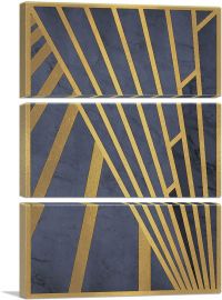Art Deco Yellow Lines on Blue-3-Panels-90x60x1.5 Thick