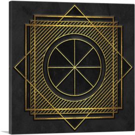 Art Deco Yellow Squares and Circles-1-Panel-36x36x1.5 Thick
