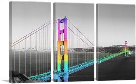 San Francisco Golden Gate Bridge Rainbow Gay-3-Panels-60x40x1.5 Thick