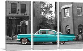 Teal Vintage American Car-3-Panels-90x60x1.5 Thick
