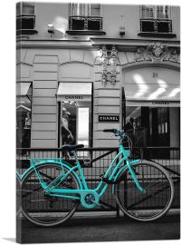Vintage Teal Bicycle In The City-1-Panel-40x26x1.5 Thick