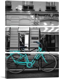 Vintage Teal Bicycle In The City-3-Panels-60x40x1.5 Thick