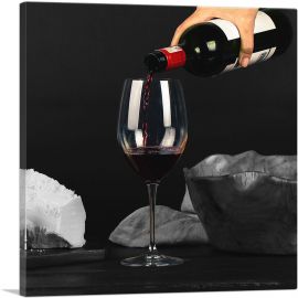 Red Wine Bottle With Glass And Cheese-1-Panel-18x18x1.5 Thick