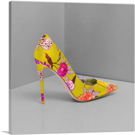Yellow Modern High Heels Shoe Stiletto Flower Pattern-1-Panel-26x26x.75 Thick
