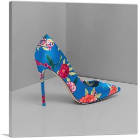 Blue Modern High Heels Shoe Stiletto Flower Pattern-1-Panel-18x18x1.5 Thick