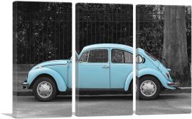 Blue Volkswagen Beetle Bug Vintage Car-3-Panels-90x60x1.5 Thick